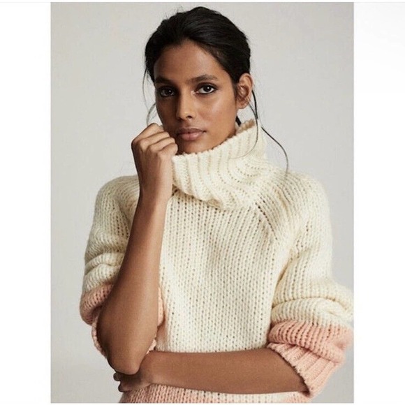 NWOT Reiss Hettie Chunky Knit Roll Neck Color Block Wool Blend Sweater M $275 - Picture 1 of 7